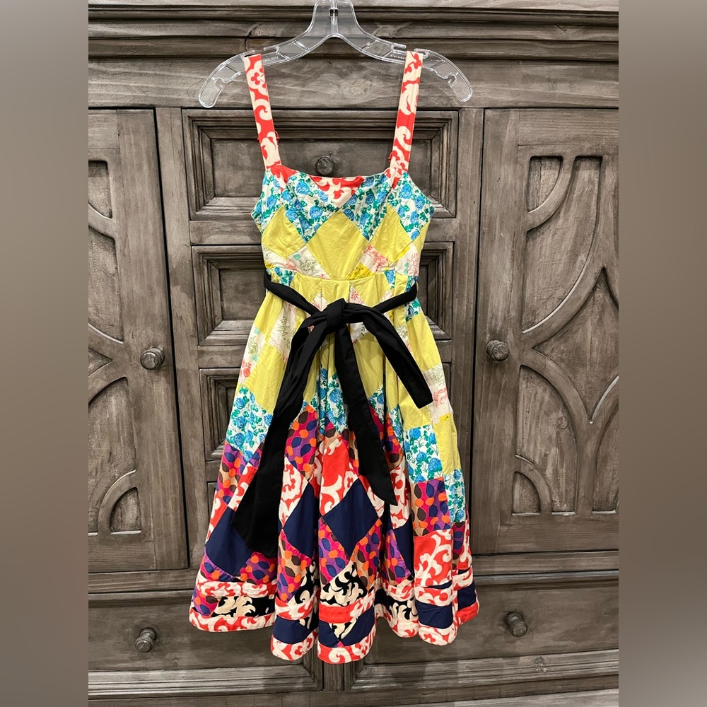 EUC Women’s Anthropologie MAEVE Multicolored Patchwork Strappy Pocket Dress (2)